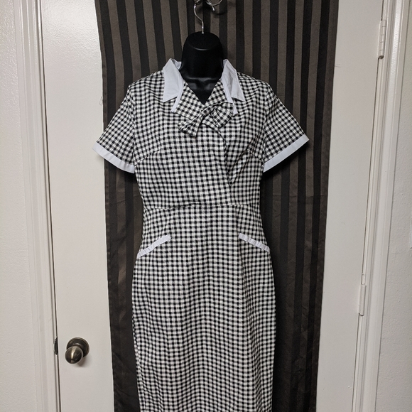 Black and white flannel print dress - Picture 1 of 5